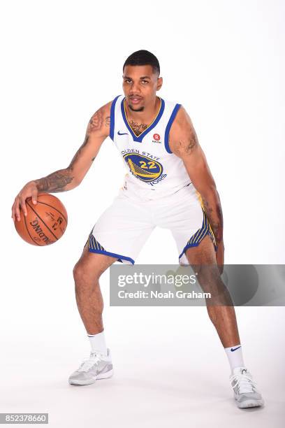 Michael Gbinije of the Golden State Warriors poses for a portrait during media day on September 22, 2017 at Oracle Arena in Oakland, California. NOTE...