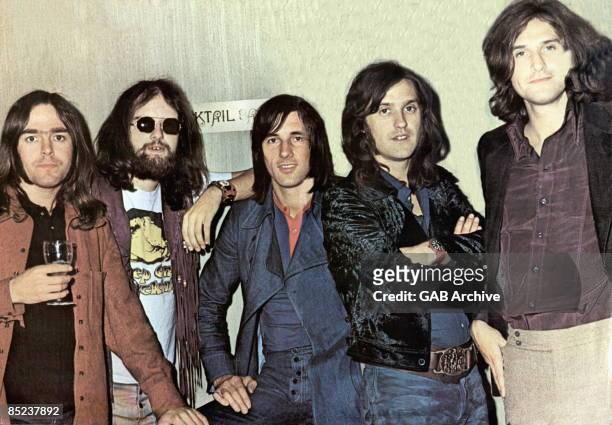 Photo of John DALTON and Ray DAVIES and Dave DAVIES and Mick AVORY and KINKS and John GOSLING; L-R. John Dalton, John Gosling, Mick Avory, Dave...