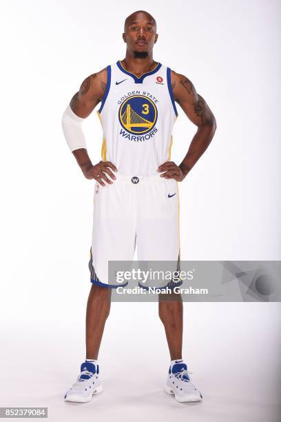 David West of the Golden State Warriors poses for a portrait during media day on September 22, 2017 at Oracle Arena in Oakland, California. NOTE TO...