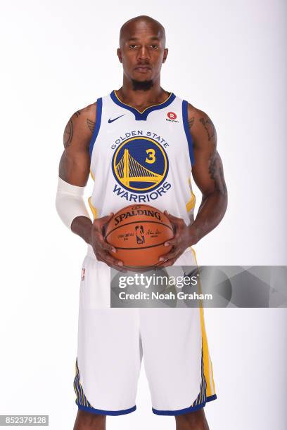 David West of the Golden State Warriors poses for a portrait during media day on September 22, 2017 at Oracle Arena in Oakland, California. NOTE TO...