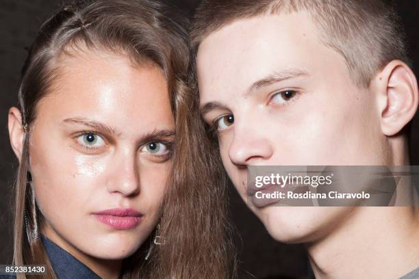 Models are seen ahead of the Atsushi Nakashima show during Milan Fashion Week Spring/Summer 2018 on September 20, 2017 in Milan, Italy.