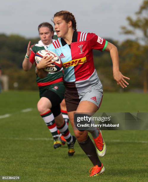 Jessica Breach of Harlequins Ladies in action during the Tyrrells Premier 15s match between Harlequins Ladies and Firwood Waterloo Ladies at Surrey...