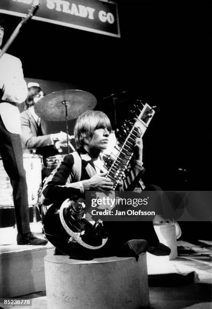 Photo of ROLLING STONES and Brian JONES, of the Rolling Stones, performing 'Paint It Black' on 'Ready Steady Go!' TV Show at Wembley Studios, playing...