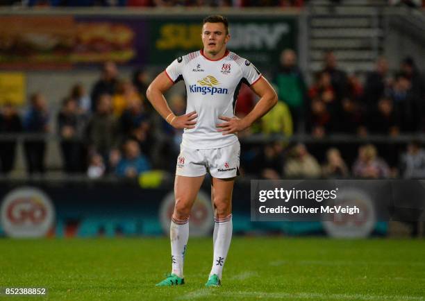 Antrim , United Kingdom - 22 September 2017; Jacob Stockdale of Ulster during the Guinness PRO14 Round 4 match between Ulster and Dragons at Kingspan...