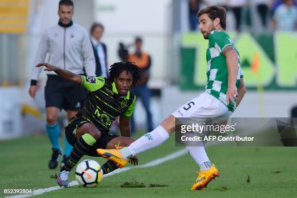 Sporting's forward Gelson Martins vies with Moreirense's defender Ruben Lima during the Portuguese league football match Moreirense FC vs Sporting CP...