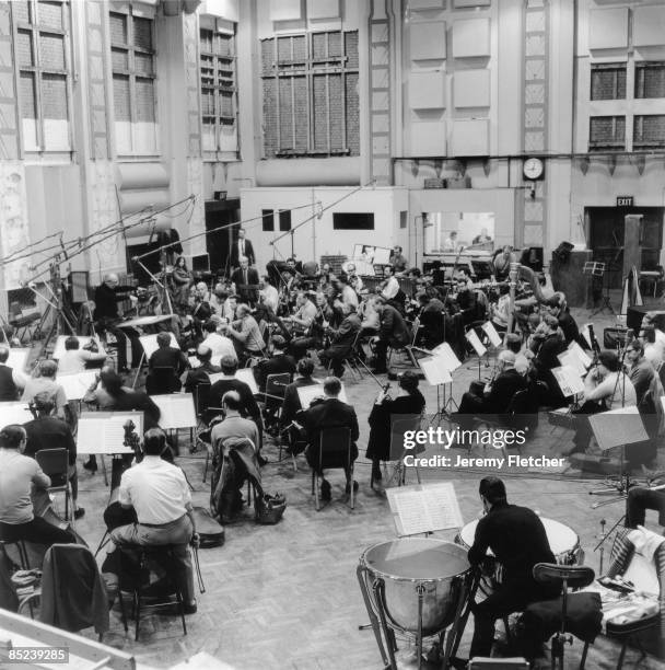 Circa 1970: ABBEY RD STUDIOS Photo of ABBEY ROAD and ORCHESTRA and RECORDING STUDIO