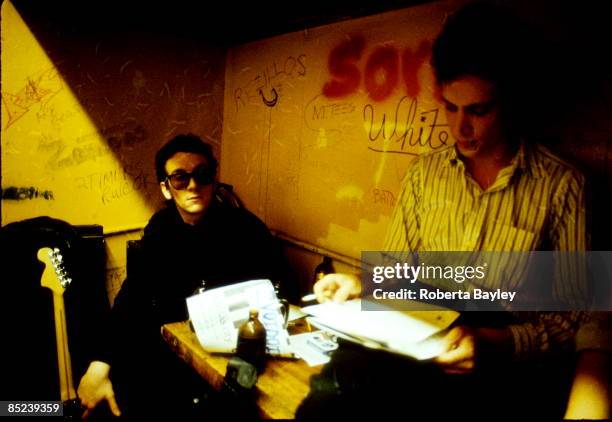 Photo of Richard HELL and Elvis COSTELLO, L-R. Elvis Costello, Richard Hell