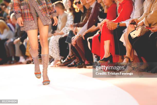 Model, shoes details, walks the runway at the Missoni show during the Milan Fashion Week Spring/Summer 2018 on September 23, 2017 in Milan, Italy.