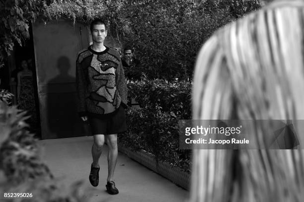 Model walks the runway at the Missoni show during the Milan Fashion Week Spring/Summer 2018 on September 23, 2017 in Milan, Italy.