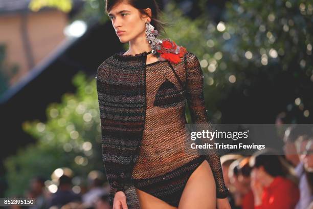 Model walks the runway at the Missoni show during the Milan Fashion Week Spring/Summer 2018 on September 23, 2017 in Milan, Italy.