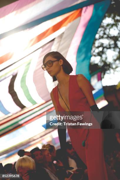 Model walks the runway at the Missoni show during the Milan Fashion Week Spring/Summer 2018 on September 23, 2017 in Milan, Italy.