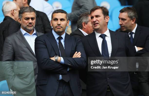 Manchester City chairman Khaldoon Al Mubarak is seen in the stands during the Premier League match between Manchester City and Crystal Palace at...