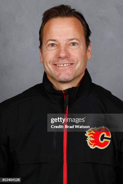 Martin Gelinas of the Calgary Flames poses for his official headshot for the 2017-2018 season on September 19, 2017 at the Scotiabank Saddledome in...
