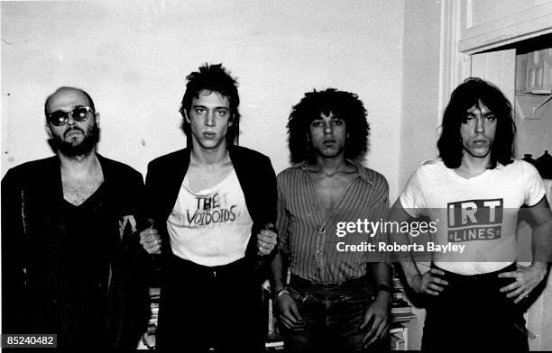 Portrait of the members of American Punk Rock group Richard Hell and the Voidoids, New York, New York, 1977. Pictured are, from left, Robert Quine ,...