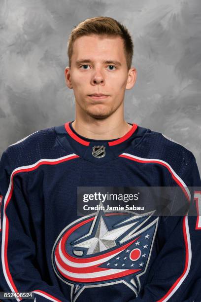 Vitaly Abramov of the Columbus Blue Jackets poses for his official headshot for the 2017-18 season on September 14, 2017 at Nationwide Arena in...