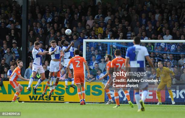 Bristol Rovers' Ryan Sweeney scores his side's second goal during the Sky Bet League One match between Bristol Rovers and Blackpool at Memorial...
