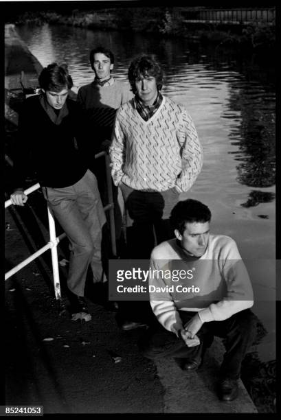 Photo of OMD; Orchestral Manouvres In The Dark l-r Paul Humphreys, Martin Cooper, malcolm Homes & Andy McCluskey at Little Venice, London 21 October...