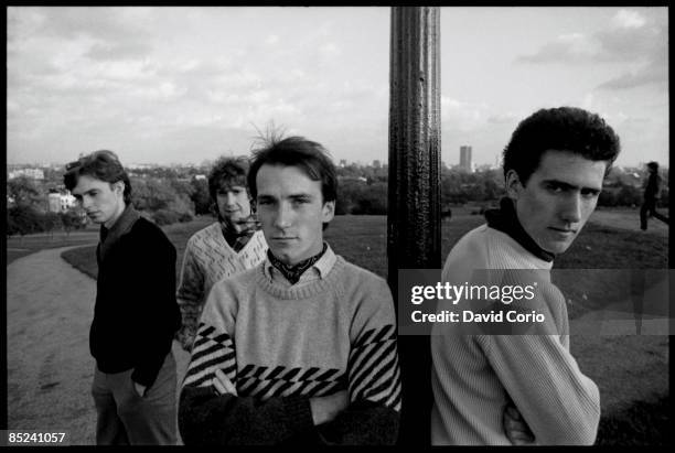 Photo of OMD; Orchestral Manouvres In The Dark l-r Paul Humphreys, malcolm Holmes,Martin Cooper, Andy McCluskey on Primrose Hill, London 21 October...