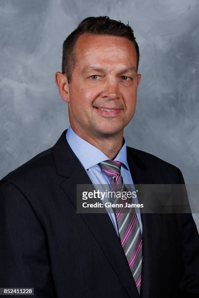 Stu Barnes, assistant coach of the Dallas Stars poses for his official headshot for the 2017-2018 season on September 14, 2017 at the Dr. Pepper Star...