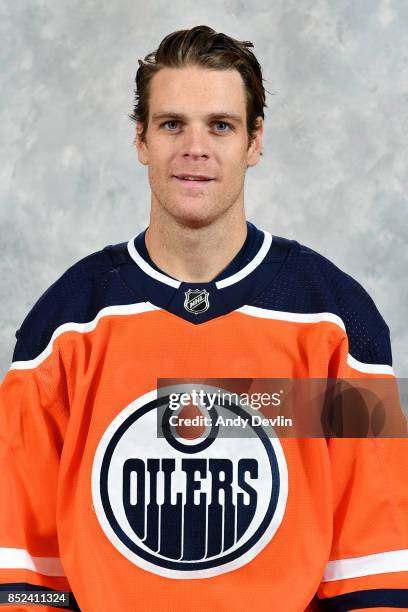 Mark Fayne of the Edmonton Oilers poses for his official headshot for the 2017-2018 season on September 14, 2017 at Rogers Place in Edmonton,...