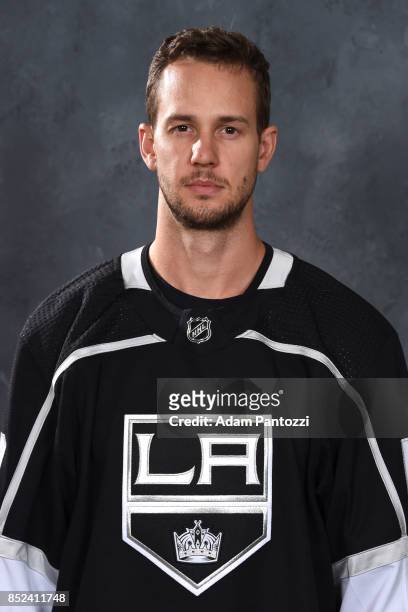 Brett Sutter of the Los Angeles Kings poses for his official headshot for the 2017-2018 season on September 12, 2017 at the Toyota Sports Center in...