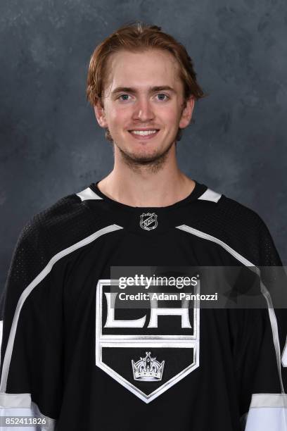 Cal Petersen of the Los Angeles Kings poses for his official headshot for the 2017-2018 season on September 07, 2017 at the Toyota Sports Center in...