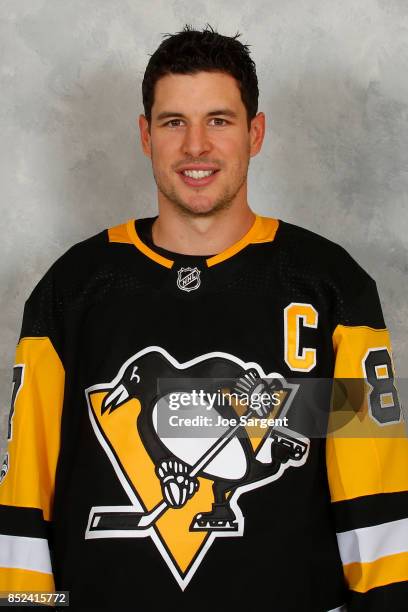 Sidney Crosby of the Pittsburgh Penguins poses for his official headshot for the 2017-2018 season on September 14, 2017 at the UPMC Lemieux Sports...