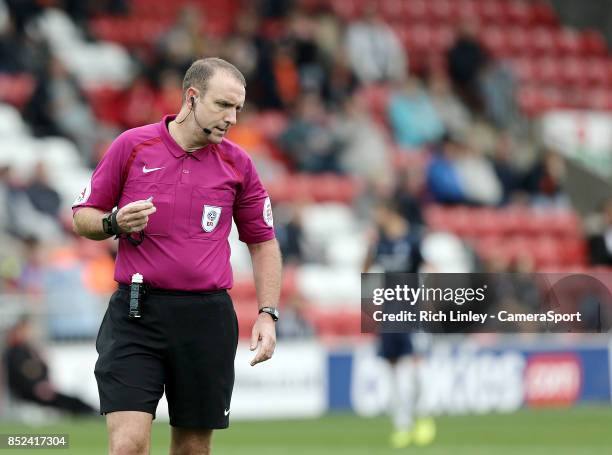 Referee, Carl Boyeson during the Sky Bet League One match between Fleetwood Town and Southend United at Highbury Stadium on September 23, 2017 in...
