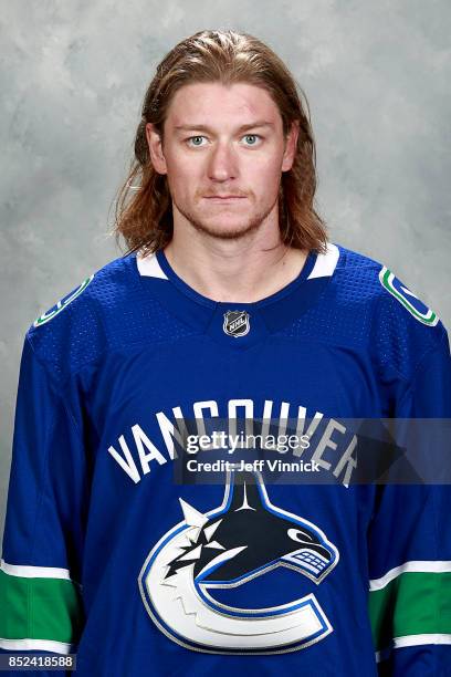 Ryan White of the Vancouver Canucks poses for his official headshot for the 2017-2018 season on September 12, 2017 at Rogers Arena in Vancouver,...