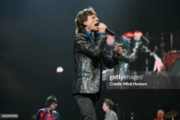 Photo of ROLLING STONES; Mick Jagger w/Ron Wood , Keith Richards & Charlie Watts performing live onstage on A Bigger Bang tour