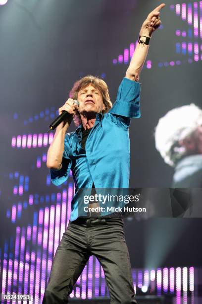 Photo of ROLLING STONES and Mick JAGGER; with the Rolling Stones, performing live onstage on A Bigger Bang Tour