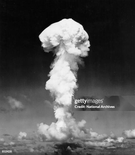 Atomic cloud rises July 1, 1946 during the "Able Day" blast at Bikini Island in the Pacific.