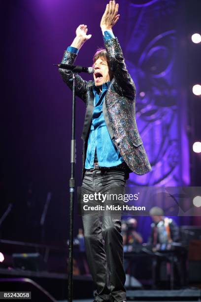 Photo of ROLLING STONES and Mick JAGGER; with the Rolling Stones, performing live onstage on A Bigger Bang Tour