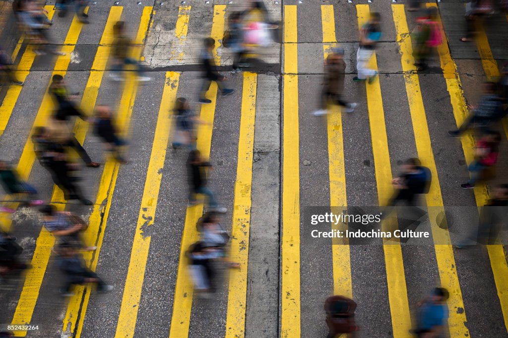 Blurred motion on city street, Hong Kong