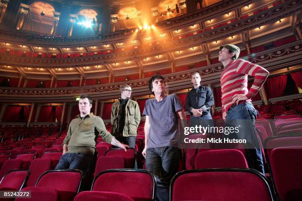 Photo of MODEST MOUSE and Isaac BROCK and Jeremiah GREEN and Johnny MARR and Joe PLUMMER and Tom PELOSO, L-R: Isaac Brock, Jeremiah Green, Johnny...