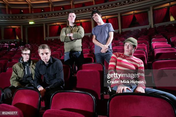 Photo of MODEST MOUSE and Isaac BROCK and Jeremiah GREEN and Johnny MARR and Joe PLUMMER and Tom PELOSO, L-R: Jeremiah Green, Joe Plummer, Isaac...