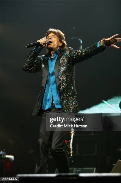 Photo of ROLLING STONES and Mick JAGGER; with the Rolling Stones, performing live onstage on A Bigger Bang Tour