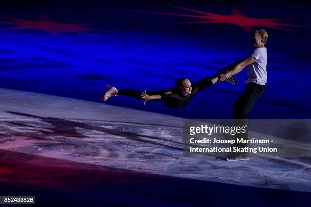 Anastasia Poluianova and Dmitry Sopot of Russia perform in the Gala Exhibition during day three of the ISU Junior Grand Prix of Figure Skating at...
