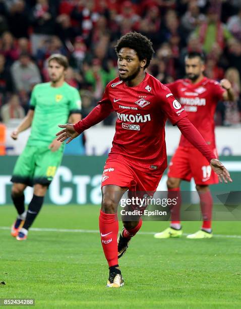 Luiz Adriano of FC Spartak Moscow celebrates after scoring a goal during the Russian Premier League match between FC Spartak Moscow and FC Anzhi...