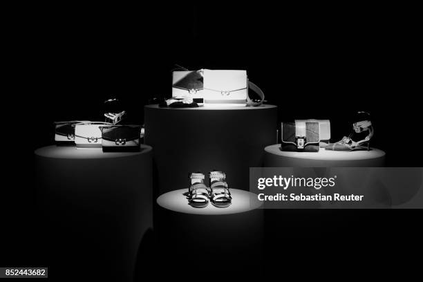 An alternative view of bags and shoes on display at the Paula Cademartori presentation during Milan Fashion Week Spring/Summer 2018 on September 23,...