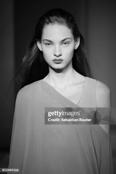 An alternative view of a model walking the runway at the Simonetta Ravizza show during Milan Fashion Week Spring/Summer 2018 on September 23, 2017 in...