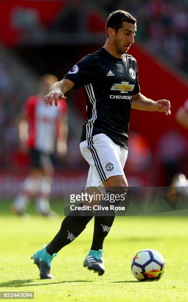Henrikh Mkhitaryan of Manchester United in action during the Premier League match between Southampton and Manchester United at St Mary's Stadium on...