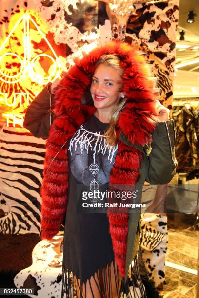 Evelyn Burdecki poses during the store event 'Moose Knuckles at Breuninger: The Future Tribe Party' on September 23, 2017 in Duesseldorf, Germany.