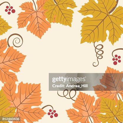 Fall Background with Autumn-Colored Grape Leaves, Copy Space Fall Background with Autumn-Colored Grape Leaves, Copy Space