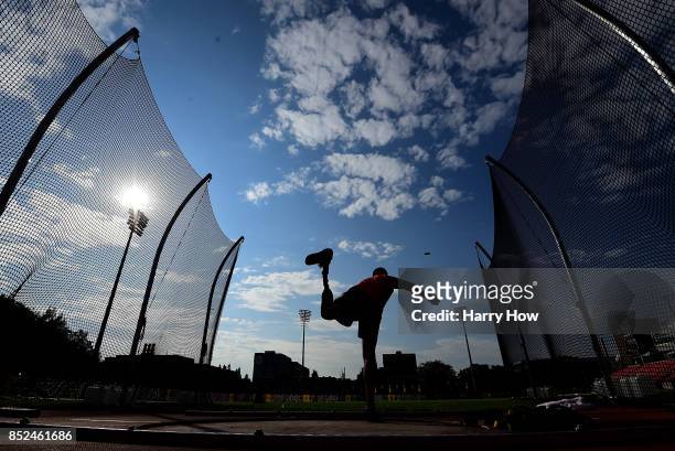 Paul Gommers of The Netherlands practices his discus at a training session during the Invictus Games 2017 at York Lions Stadium on September 23, 2017...