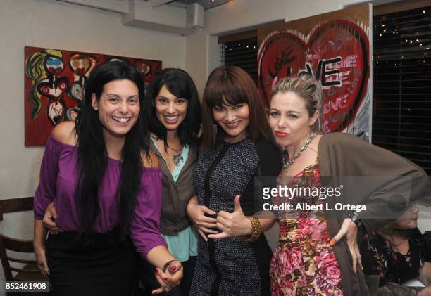 Actresses Alexis Iacono, Mary Christina Brown and Afton Jillian attend the Vanessa E. Garcia's Art Show with partial proceeds going to House of Ruth...