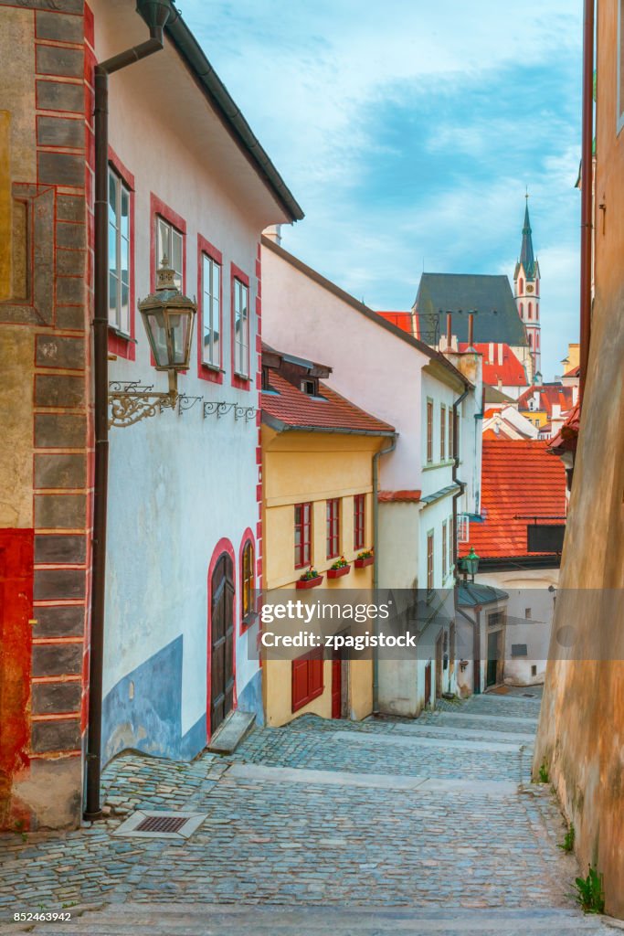 Narrow street in Cesky Krumlov, Czech Republic