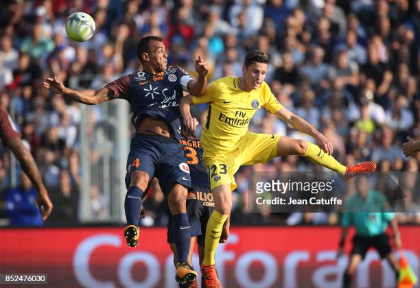 Vitorino Hilton of Montpellier, Julian Draxler of PSG during the French Ligue 1 match between Montpellier Herault SC and Paris Saint Germain at Stade...