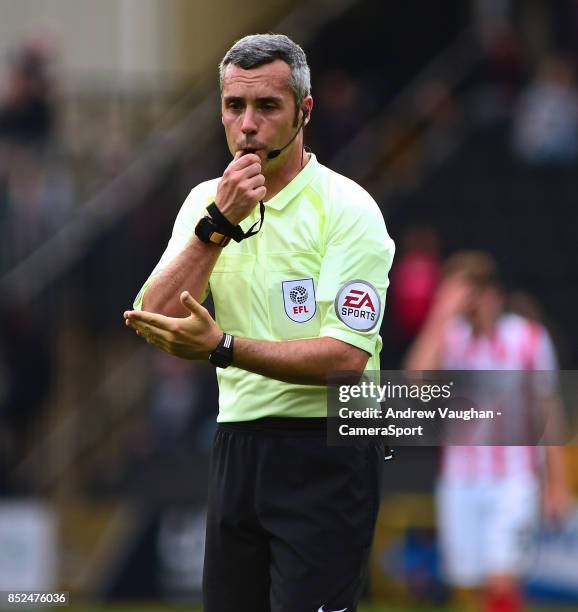 Referee Sebastian Stockbridge during the Sky Bet League Two match between Notts County and Lincoln City at Meadow Lane on September 23, 2017 in...