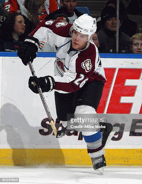 Paul Stastny of the Colorado Avalanche skates against the New York Islanders on March 2, 2009 at Nassau Coliseum in Uniondale, New York. Islanders...